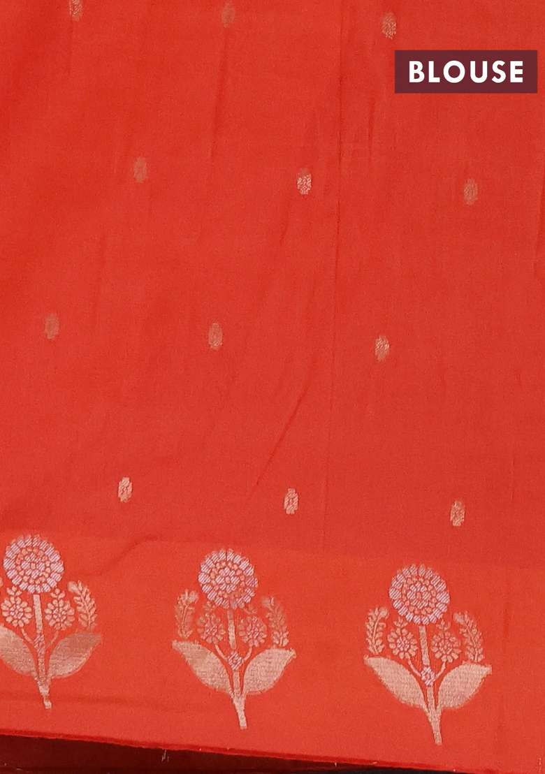 Semi Chanderi Silk Cotton Saree Orange With Allover Zari Woven Buttas And Zari Woven Butta Border With Buttas And Brocade Design For Women - Indya