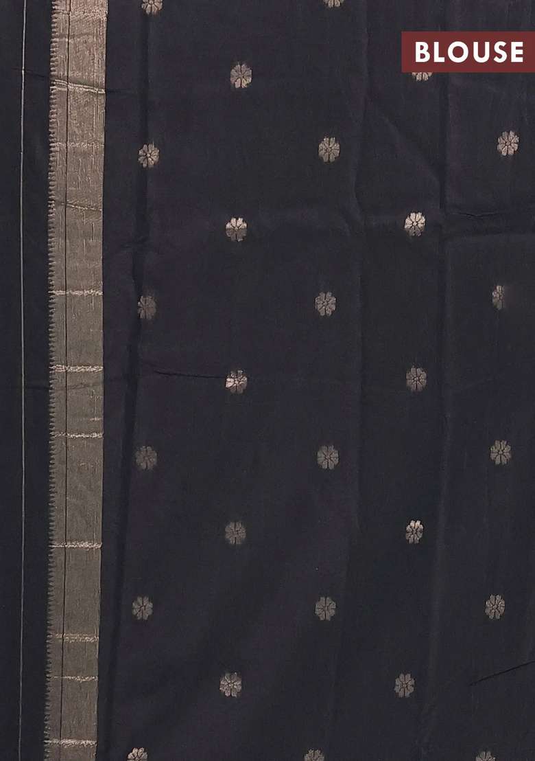 Semi Chanderi Silk Cotton Saree Black With Zari Woven Buttas And Zari Woven Border With Buttas And Brocade Design For Women - Indya