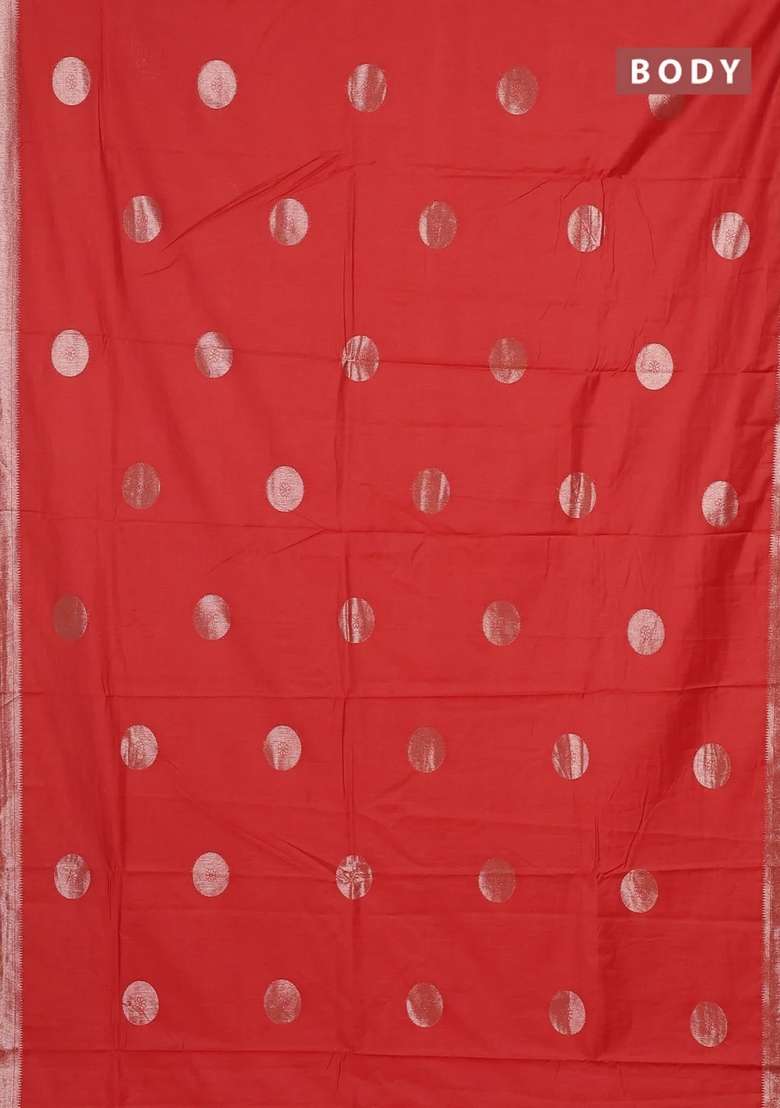 Semi Chanderi Silk Cotton Saree Orange With Zari Woven Buttas And Zari Woven Border With Buttas And Brocade Design For Women - Indya