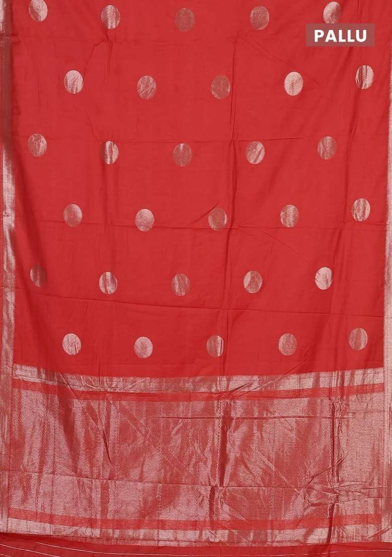 Semi Chanderi Silk Cotton Saree Orange With Zari Woven Buttas And Zari Woven Border With Buttas And Brocade Design For Women - Indya