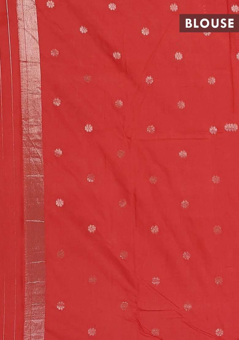 Semi Chanderi Silk Cotton Saree Orange With Zari Woven Buttas And Zari Woven Border With Buttas And Brocade Design For Women - Indya