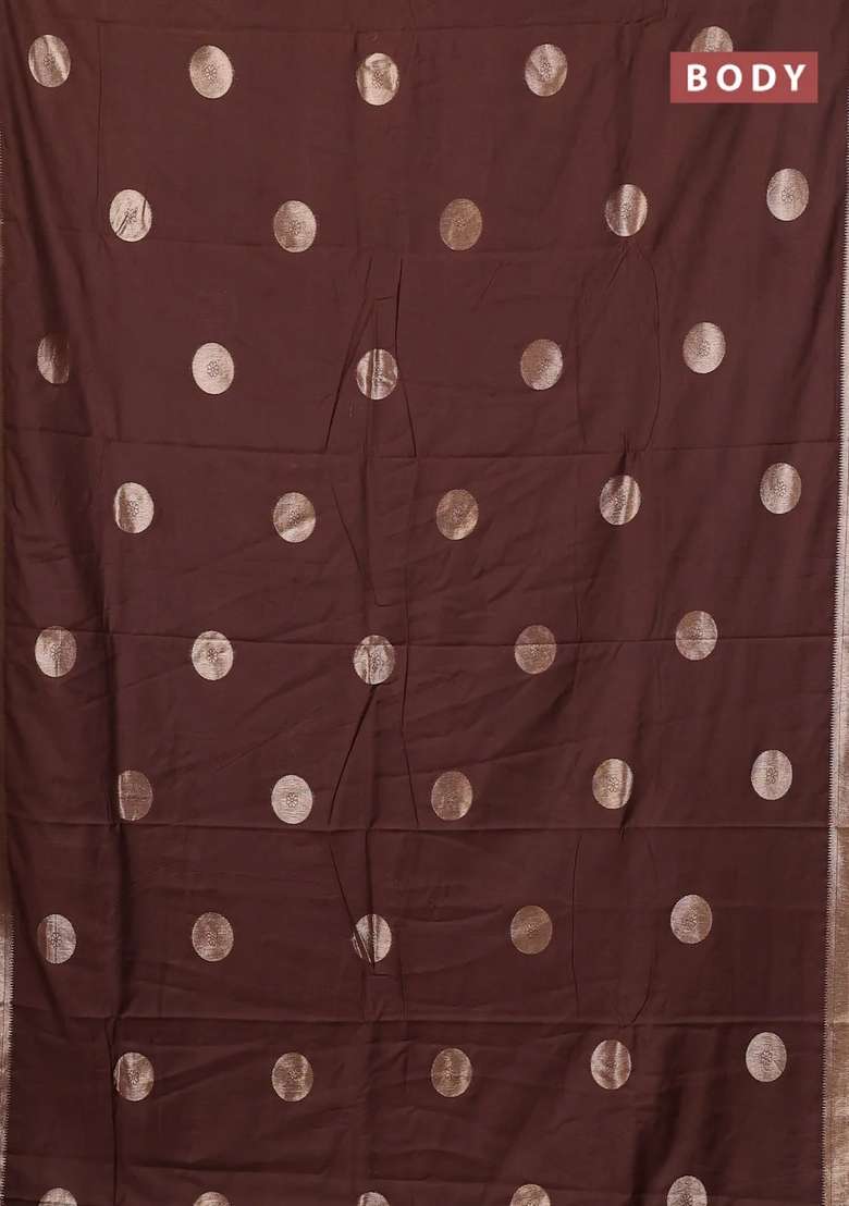 Semi Chanderi Silk Cotton Saree Brown With Zari Woven Buttas And Zari Woven Border With Buttas And Brocade Design For Women - Indya