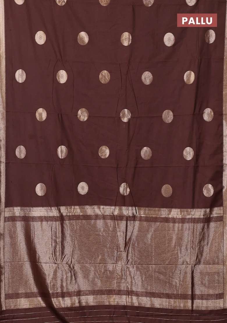 Semi Chanderi Silk Cotton Saree Brown With Zari Woven Buttas And Zari Woven Border With Buttas And Brocade Design For Women - Indya