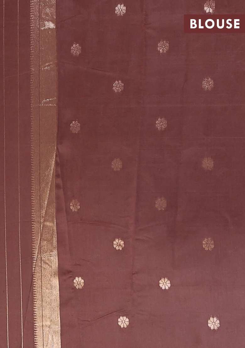 Semi Chanderi Silk Cotton Saree Brown With Zari Woven Buttas And Zari Woven Border With Buttas And Brocade Design For Women - Indya