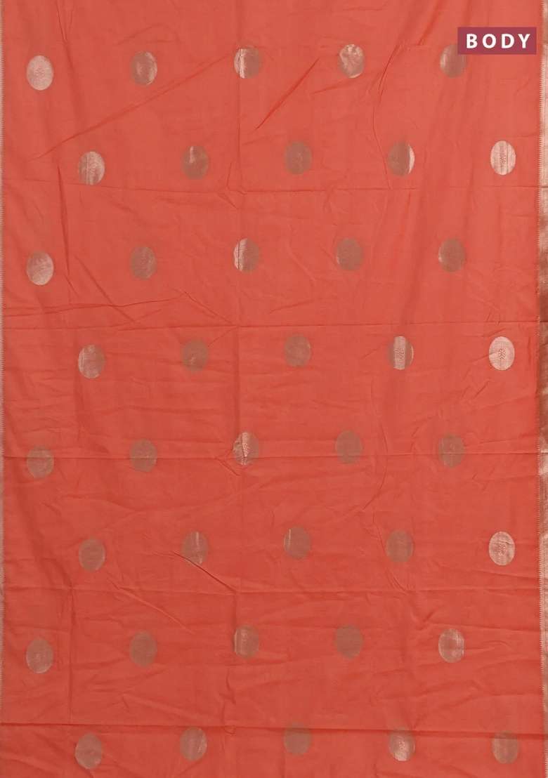 Semi Chanderi Silk Cotton Saree Orange With Zari Woven Buttas And Zari Woven Border With Buttas And Brocade Design For Women - Indya