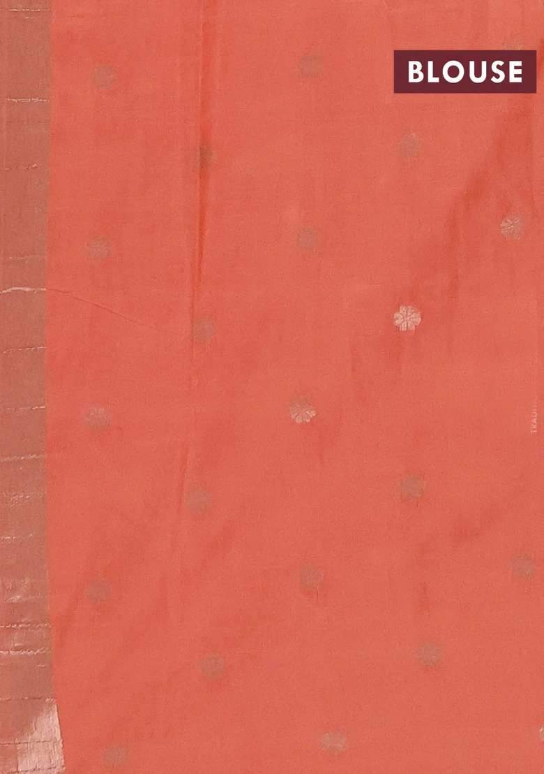 Semi Chanderi Silk Cotton Saree Orange With Zari Woven Buttas And Zari Woven Border With Buttas And Brocade Design For Women - Indya