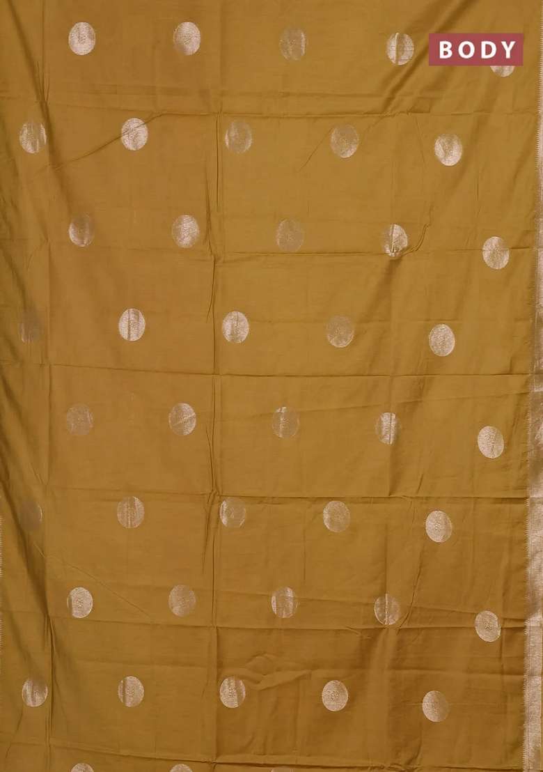 Semi Chanderi Silk Cotton Saree Mustard Yellow With Zari Woven Buttas And Zari Woven Border With Buttas And Brocade Design For Women - Indya
