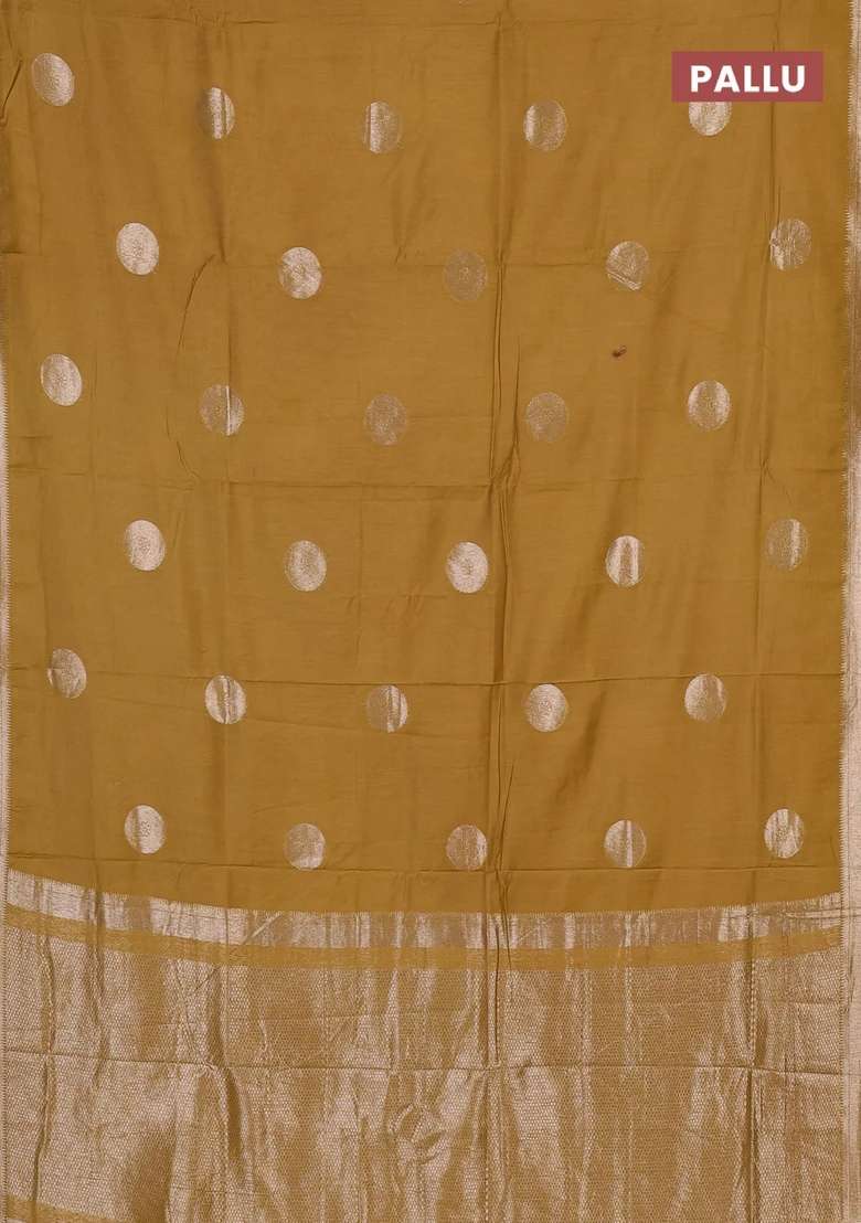 Semi Chanderi Silk Cotton Saree Mustard Yellow With Zari Woven Buttas And Zari Woven Border With Buttas And Brocade Design For Women - Indya