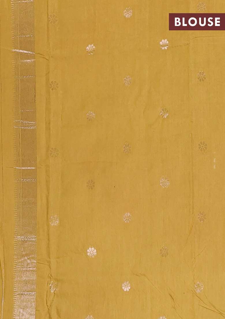 Semi Chanderi Silk Cotton Saree Mustard Yellow With Zari Woven Buttas And Zari Woven Border With Buttas And Brocade Design For Women - Indya