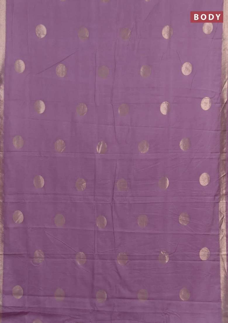 Semi Chanderi Silk Cotton Saree Lavender With Zari Woven Buttas And Zari Woven Border With Buttas And Brocade Design For Women - Indya