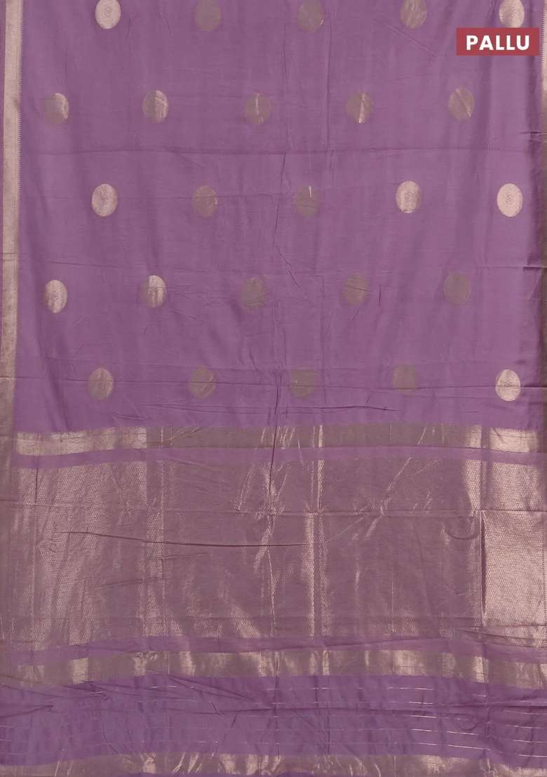 Semi Chanderi Silk Cotton Saree Lavender With Zari Woven Buttas And Zari Woven Border With Buttas And Brocade Design For Women - Indya