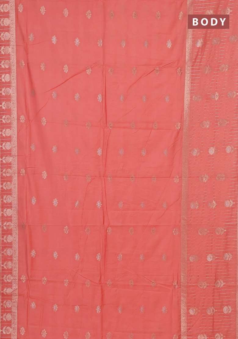 Semi Chanderi Silk Cotton Saree Orange With Zari Woven Buttas And Long Zari Woven Border With Buttas And Brocade Design For Women - Indya