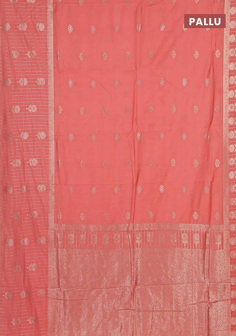 Semi Chanderi Silk Cotton Saree Orange With Zari Woven Buttas And Long Zari Woven Border With Buttas And Brocade Design For Women - Indya