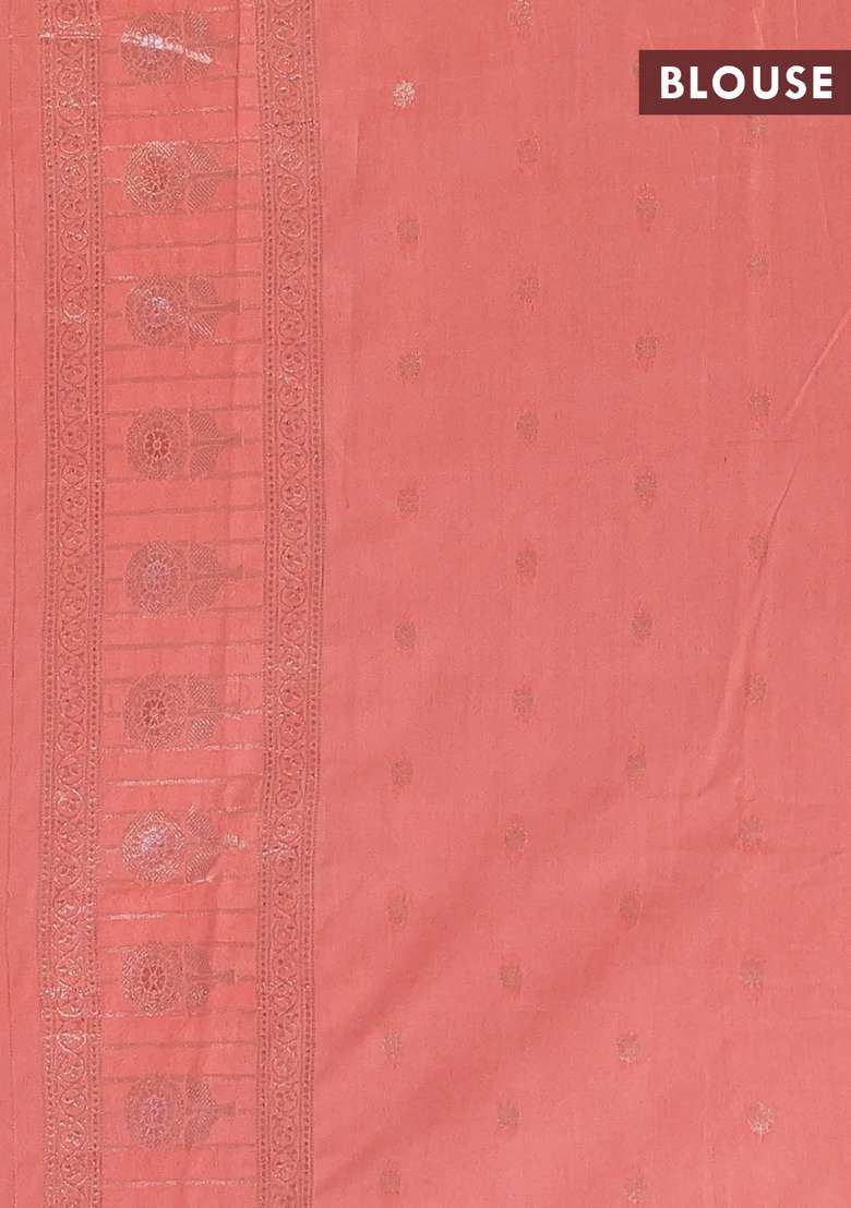 Semi Chanderi Silk Cotton Saree Orange With Zari Woven Buttas And Long Zari Woven Border With Buttas And Brocade Design For Women - Indya