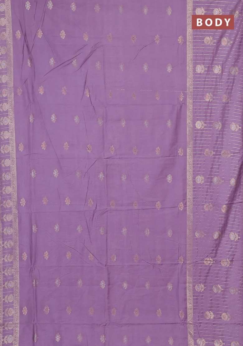 Semi Chanderi Silk Cotton Saree Pastel Purple With Zari Woven Buttas And Long Zari Woven Border With Buttas And Brocade Design For Women - Indya