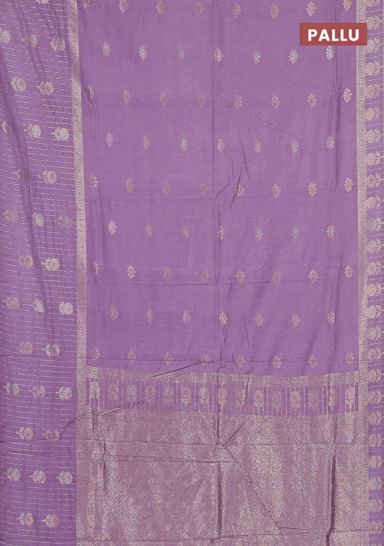 Semi Chanderi Silk Cotton Saree Pastel Purple With Zari Woven Buttas And Long Zari Woven Border With Buttas And Brocade Design For Women - Indya