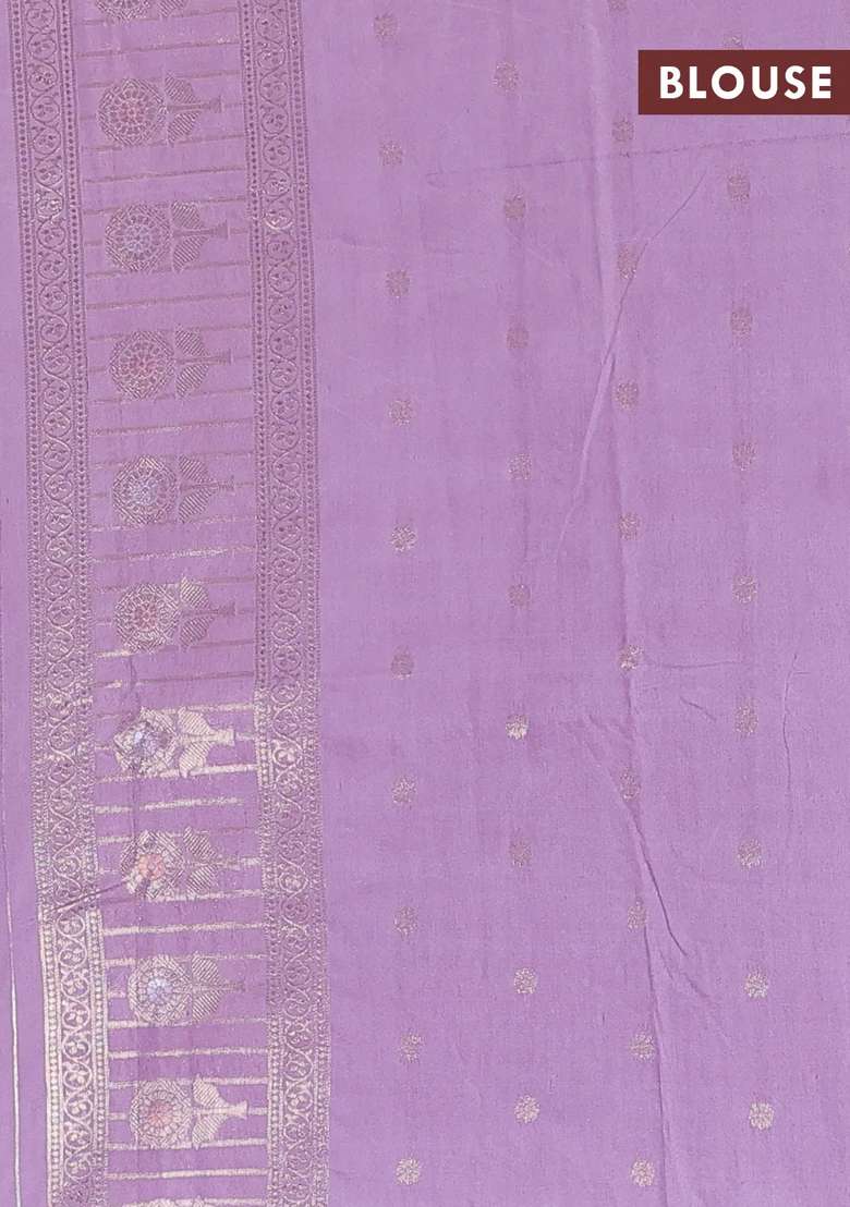 Semi Chanderi Silk Cotton Saree Pastel Purple With Zari Woven Buttas And Long Zari Woven Border With Buttas And Brocade Design For Women - Indya