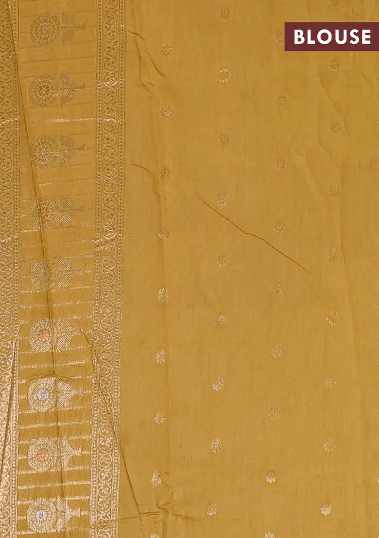 Semi Chanderi Silk Cotton Saree Mustard Yellow With Zari Woven Buttas And Long Zari Woven Border With Buttas And Brocade Design For Women - Indya