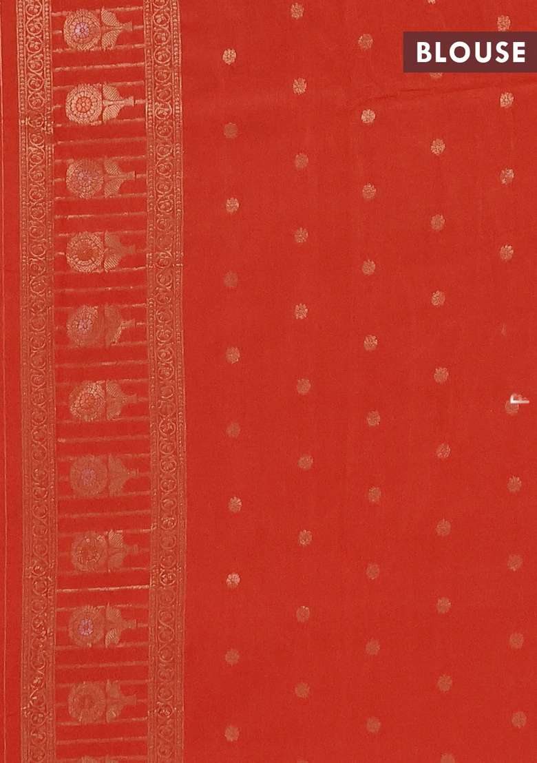 Semi Chanderi Silk Cotton Saree Orange With Zari Woven Buttas And Long Zari Woven Border With Buttas And Brocade Design For Women - Indya