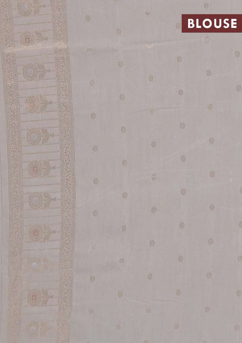 Semi Chanderi Silk Cotton Saree Off White With Zari Woven Buttas And Long Zari Woven Border With Buttas And Brocade Design For Women - Indya
