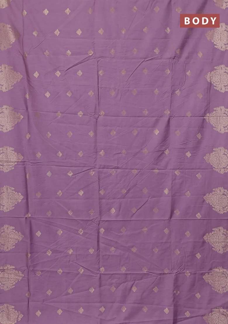 Semi Chanderi Silk Cotton Saree Lavender With Zari Woven Buttas And Zari Woven Butta Border With Buttas And Brocade Design For Women - Indya