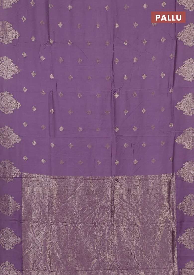Semi Chanderi Silk Cotton Saree Lavender With Zari Woven Buttas And Zari Woven Butta Border With Buttas And Brocade Design For Women - Indya