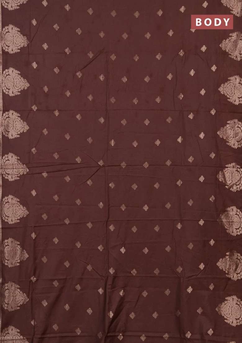 Semi Chanderi Silk Cotton Saree Brown With Zari Woven Buttas And Zari Woven Butta Border With Buttas And Brocade Design For Women - Indya