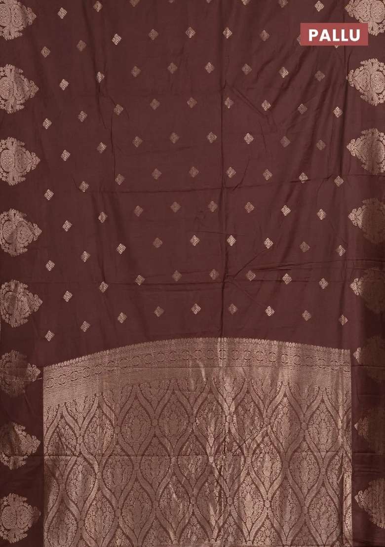 Semi Chanderi Silk Cotton Saree Brown With Zari Woven Buttas And Zari Woven Butta Border With Buttas And Brocade Design For Women - Indya