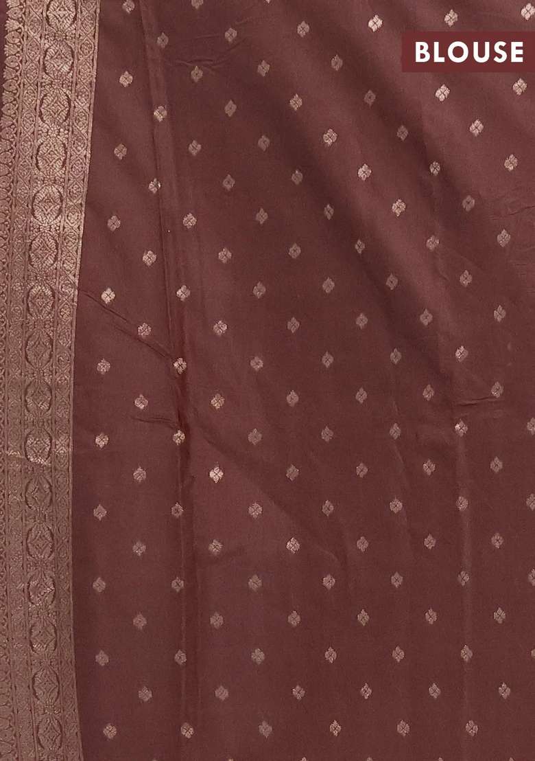 Semi Chanderi Silk Cotton Saree Brown With Zari Woven Buttas And Zari Woven Butta Border With Buttas And Brocade Design For Women - Indya