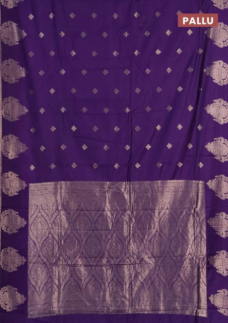 Semi Chanderi Silk Cotton Saree Violet With Zari Woven Buttas And Zari Woven Butta Border With Buttas And Brocade Design For Women - Indya