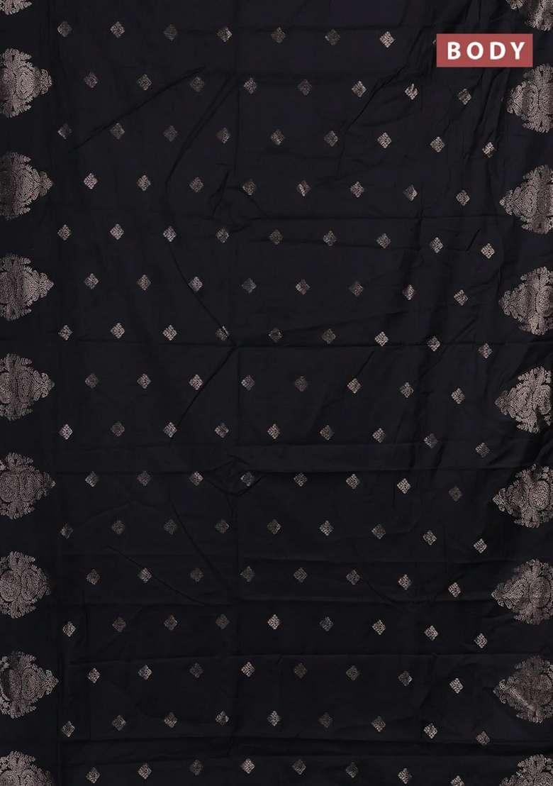 Semi Chanderi Silk Cotton Saree Black With Zari Woven Buttas And Zari Woven Butta Border With Buttas And Brocade Design For Women - Indya