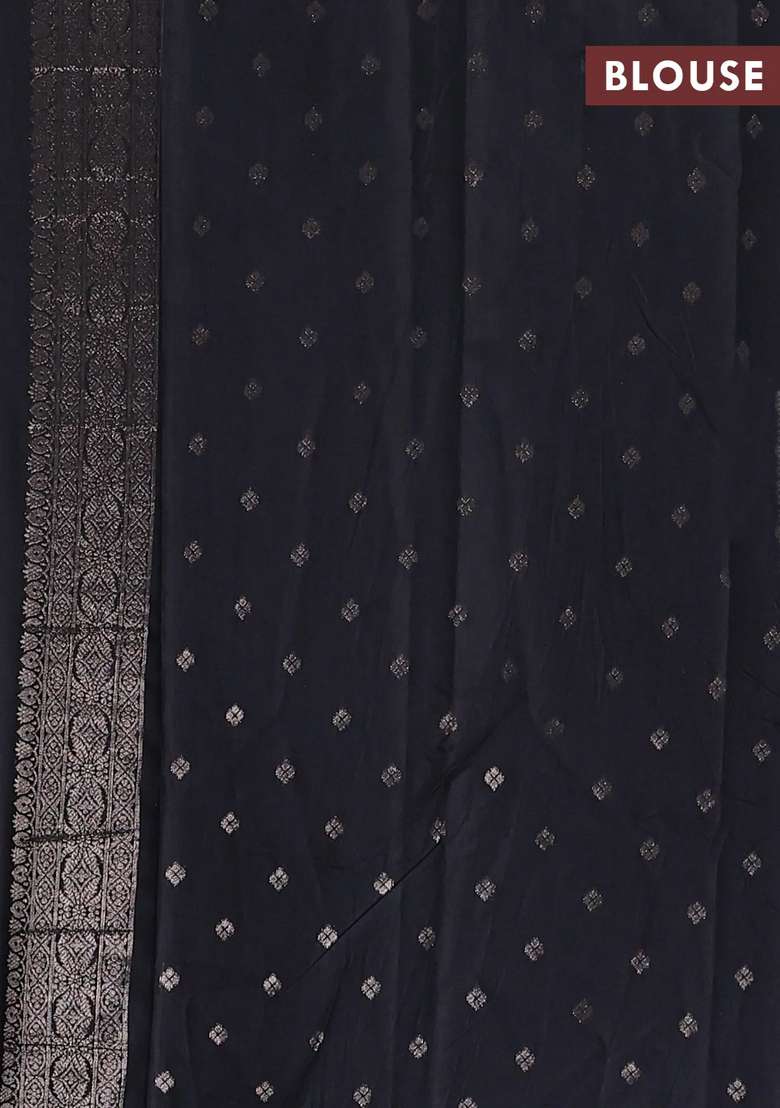 Semi Chanderi Silk Cotton Saree Black With Zari Woven Buttas And Zari Woven Butta Border With Buttas And Brocade Design For Women - Indya