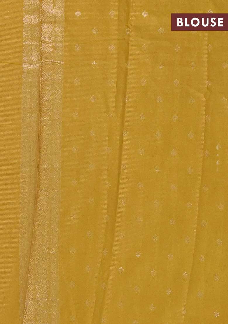 Semi Chanderi Silk Cotton Saree Mustard Green With Allover Zari Weaves Buttas And Zari Woven Butta Border With Buttas And Brocade Design For Women - Indya