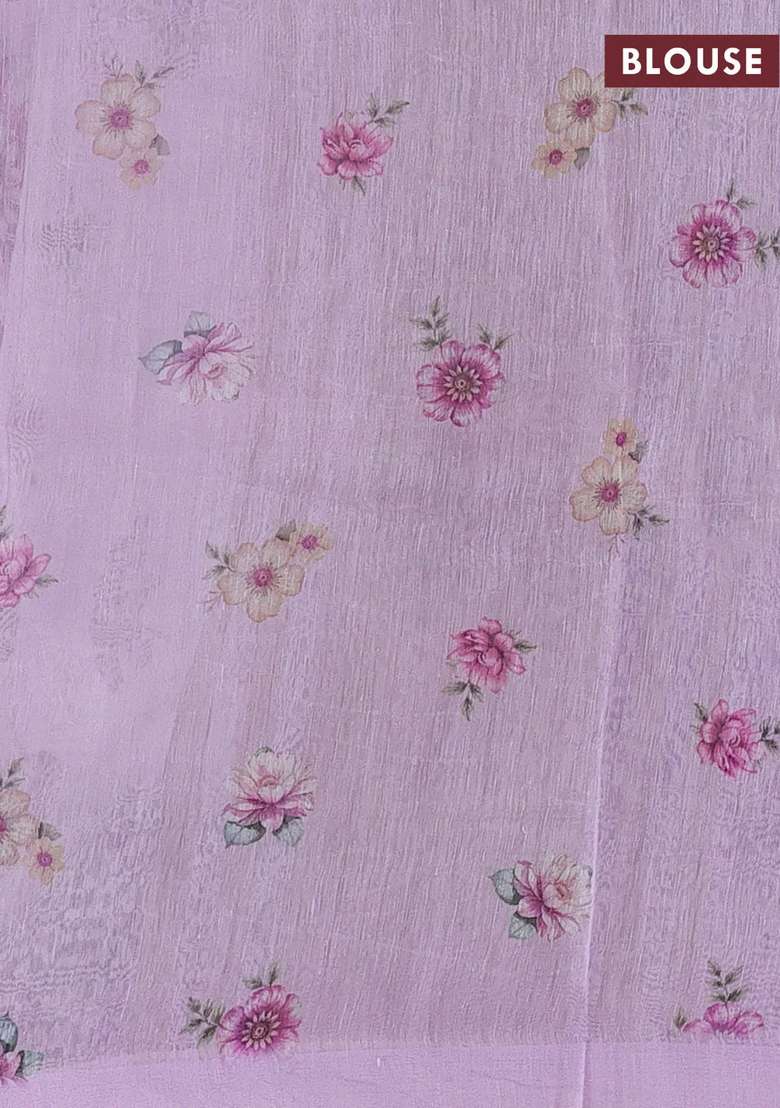 Pure Linen Silk Saree Lilac With Allover Floral Digital Prints And Simple Border With Printed Design For Women - Indya