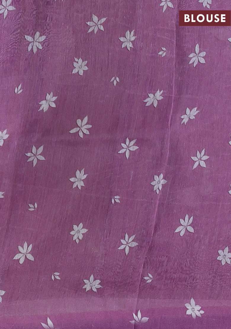 Pure Linen Silk Saree Mild Purple With Allover Digital Prints And Simple Border With Printed Design For Women - Indya