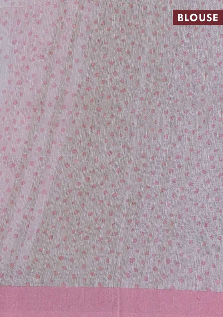 Pure Linen Silk Saree Light Pink With Allover Floral Digital Prints And Simple Border With Printed Design For Women - Indya