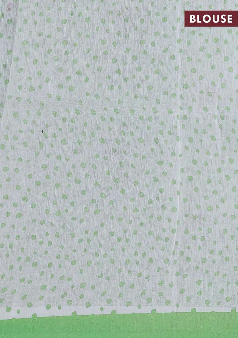 Pure Linen Silk Saree Pista Green With Allover Floral Digital Prints And Simple Border With Printed Design For Women - Indya