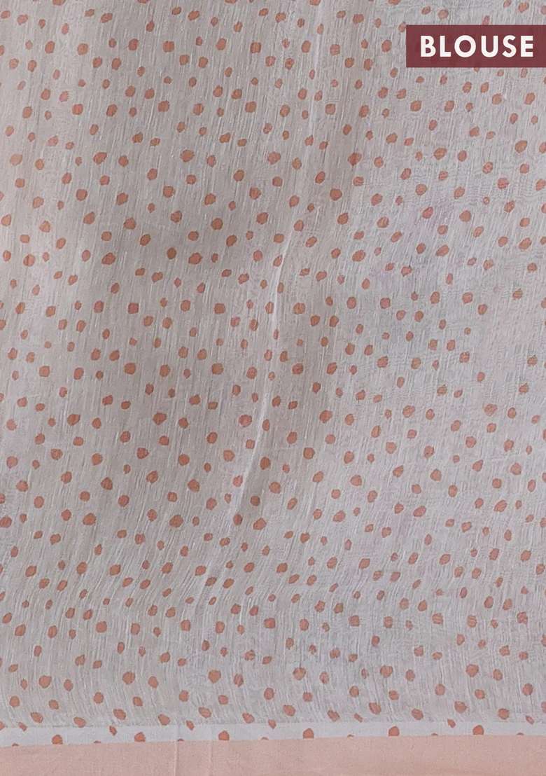 Pure Linen Silk Saree Pale Orange With Allover Floral Digital Prints And Simple Border With Printed Design For Women - Indya