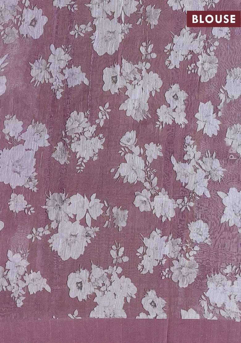 Pure Linen Silk Saree Mauve Pink With Allover Floral Digital Prints And Simple Border With Printed Design For Women - Indya
