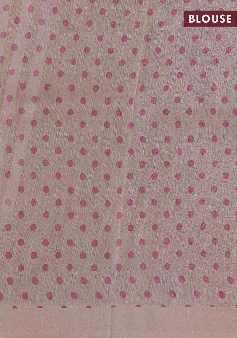 Pure Linen Silk Saree Pale Orange With Floral Digital Butta Prints And Simple Border With Printed Design For Women - Indya