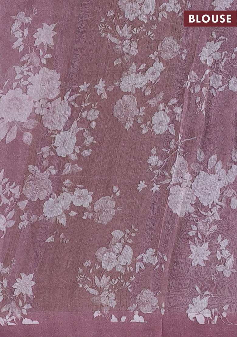 Pure Linen Silk Saree Pastel Pink Shade With Floral Digital Prints And Simple Border With Printed Design For Women - Indya