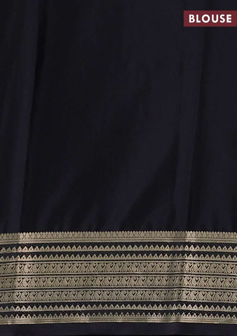 Semi Mysore Silk Saree Black With Plain Body And Zari Woven Border With Traditional Woven Design For Women - Indya