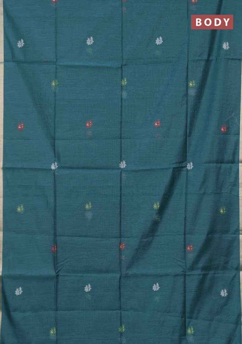 Jamdhani Cotton Saree Peacock Green And Maroon With Allover Thread Weaves And Jamdhani Pallu With Traditional Woven Design For Women - Indya