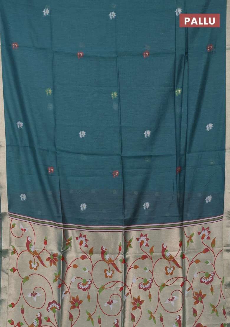 Jamdhani Cotton Saree Peacock Green And Maroon With Allover Thread Weaves And Jamdhani Pallu With Traditional Woven Design For Women - Indya