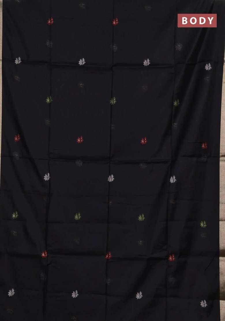 Jamdhani Cotton Saree Black And Maroon With Allover Thread Weaves And Jamdhani Pallu With Traditional Woven Design For Women - Indya