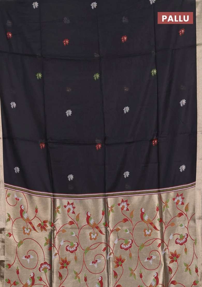 Jamdhani Cotton Saree Black And Maroon With Allover Thread Weaves And Jamdhani Pallu With Traditional Woven Design For Women - Indya