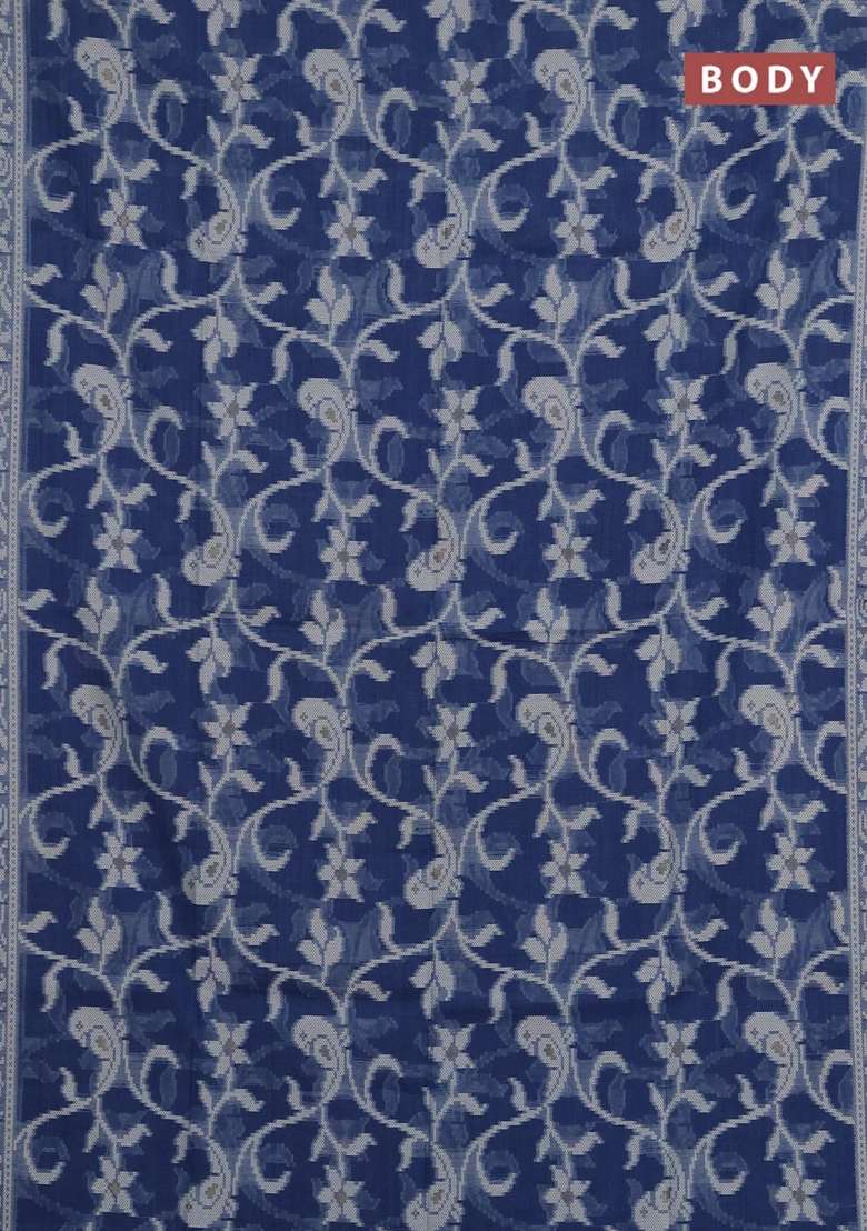 Jamdhani Cotton Saree Indigo Blue With Allover Thread Weaves And Thread Woven Border With Traditional Woven Design For Women - Indya