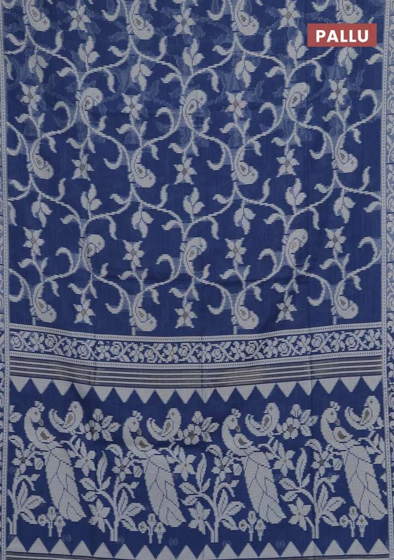 Jamdhani Cotton Saree Indigo Blue With Allover Thread Weaves And Thread Woven Border With Traditional Woven Design For Women - Indya