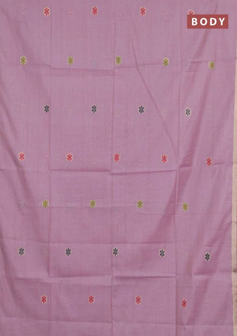 Jamdhani Cotton Saree Lavender With Thread Woven Buttas And Peacock Design Jamdhani Pallu With Buttas And Brocade Design For Women - Indya
