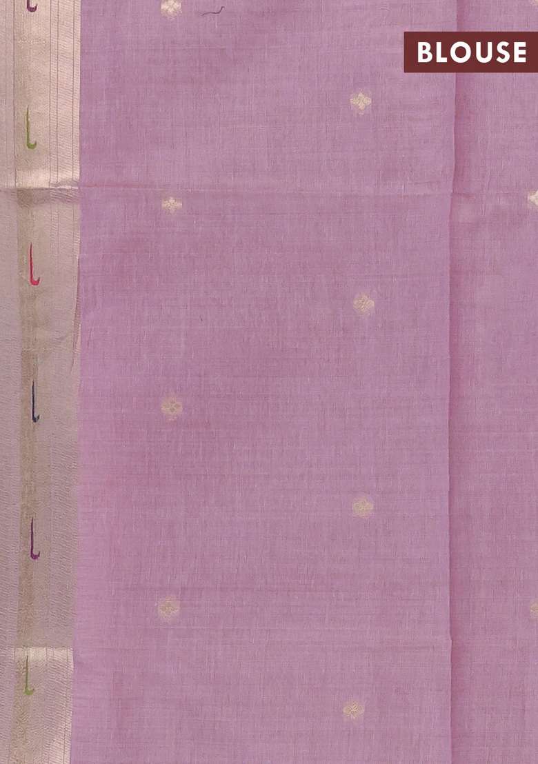 Jamdhani Cotton Saree Lavender With Thread Woven Buttas And Peacock Design Jamdhani Pallu With Buttas And Brocade Design For Women - Indya